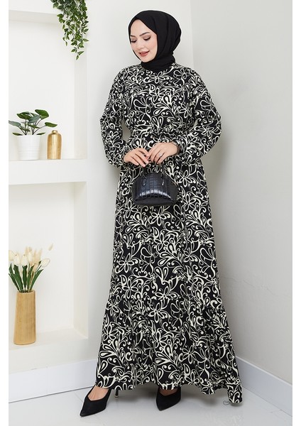 Zelal Dokuma Viskon Elbise 1480 - Siyah