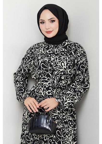 Zelal Dokuma Viskon Elbise 1480 - Siyah fiyatları