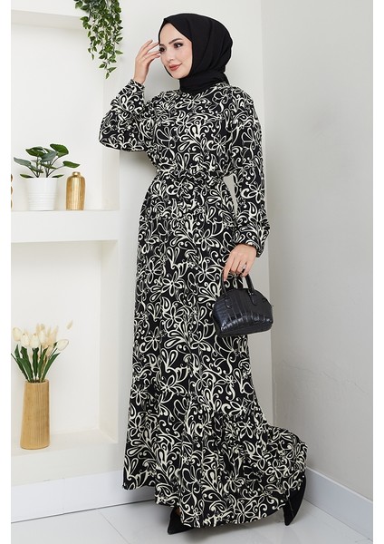 Zelal Dokuma Viskon Elbise 1480 - Siyah modelleri