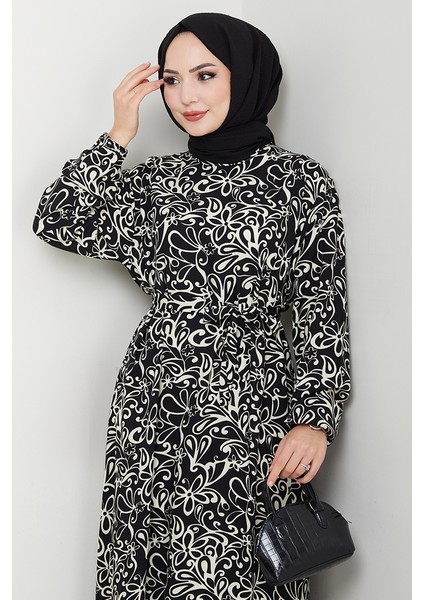 Zelal Dokuma Viskon Elbise 1480 - Siyah fırsatları