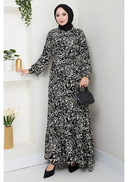 Zelal Dokuma Viskon Elbise 1480 - Siyah indirimleri