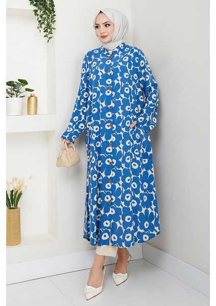 Cepli Dokuma Viskon Tunik 1505 - Indigo indirimleri