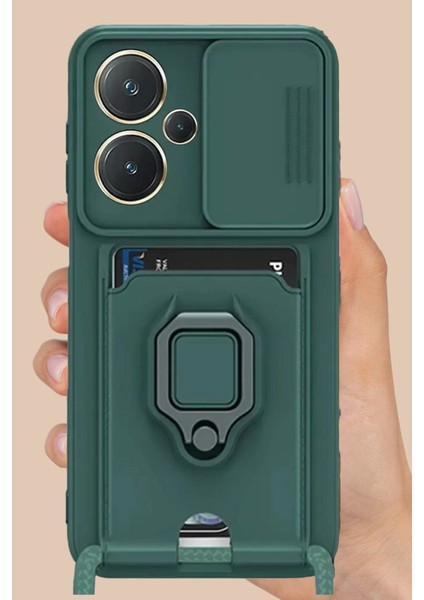 Xiaomi Redmi Note 13 Pro Plus Kılıf Zuma Kartvizitli Yüzüklü Silikon - Yeşil Nrmsa