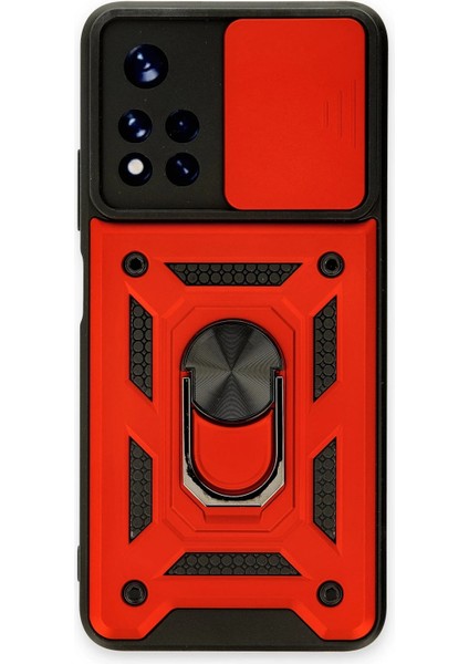 Xiaomi Redmi Note 11T Kılıf Pars Lens Yüzüklü Silikon - Kırmızı Nrmsa