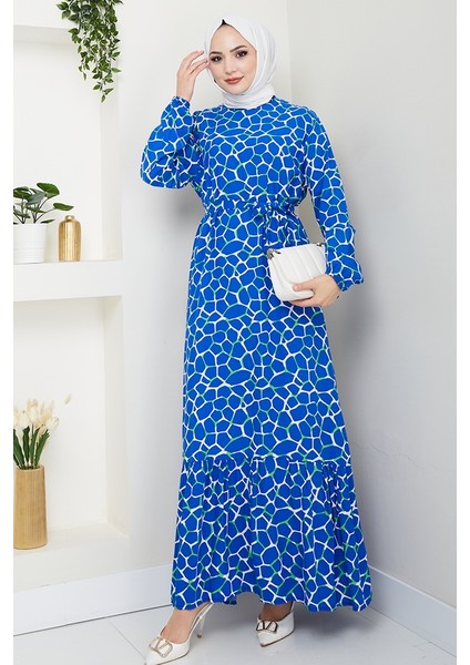 Lessa Dokuma Viskon Elbise 1475 - Indigo modelleri