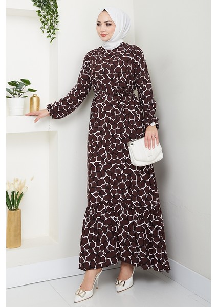 Lessa Dokuma Viskon Elbise 1475 - Acı Kahve