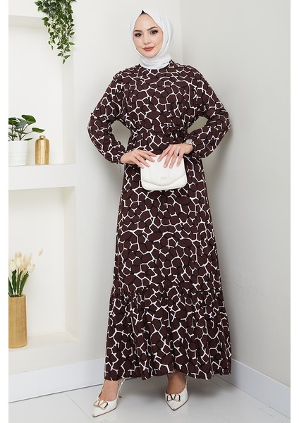 Lessa Dokuma Viskon Elbise 1475 - Acı Kahve modelleri