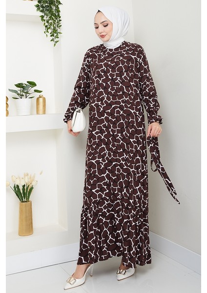 Lessa Dokuma Viskon Elbise 1475 - Acı Kahve indirimleri