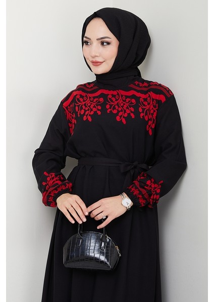Delar Dokuma Viskon Elbise 1349 - Bordo