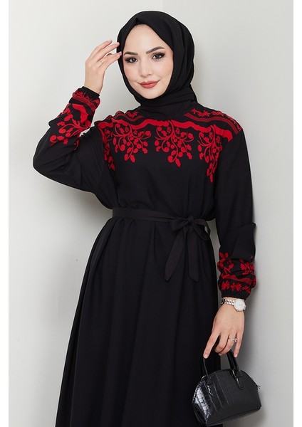 Delar Dokuma Viskon Elbise 1349 - Bordo