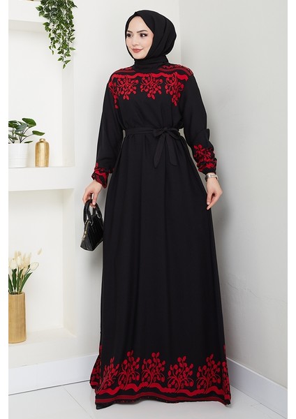 Delar Dokuma Viskon Elbise 1349 - Bordo