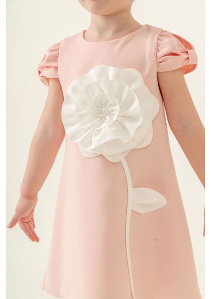 Gül Desenli A Kesim Kız Çocuk Kısa kol elbise - Somon modelleri