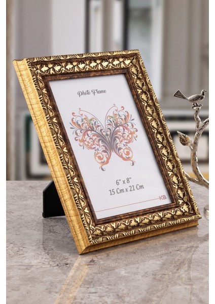 Porto Camlı Resim Çerçevesi Tek'li Gold Kabartma Ayarlanabilir Ayaklı-Duvara Asılabilir 15 x 21 cm fırsatları