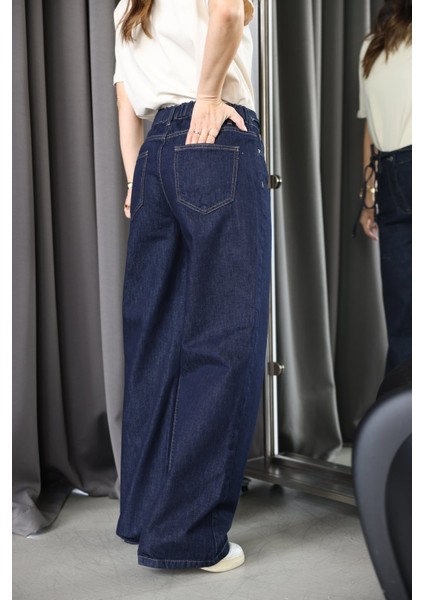 Beli Lastikli Kontrast Dikişli Jean