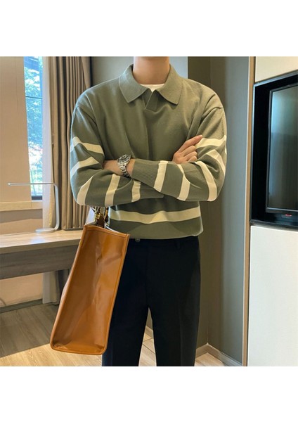 Çağla Erkek Polo Yaka Çizgili Cool Tarz Triko Kazak modelleri