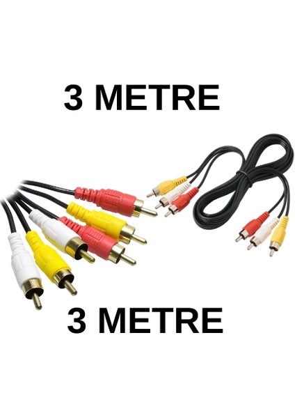 3rca 3rca 3 Metre Av Kablosu | Rca Ses ve Görüntü Aktarma Kablosu | Tv DVD Projeksiyon Kamera Uyumlu fiyatları
