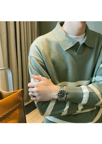 Çağla Erkek Polo Yaka Çizgili Cool Tarz Triko Kazak fırsatları