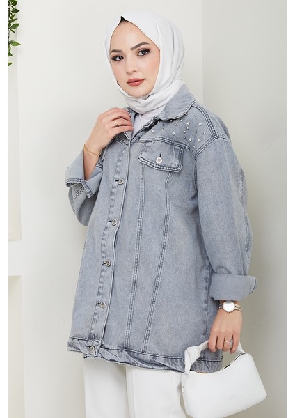 Elyez Taşlı Kot Ceket 1456 - Gri
