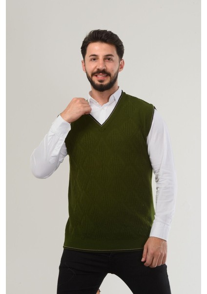 Erkek V Yaka Triko Örgü Tüylenmez Süveter Regular Fit Saç Örgü Linyis Desenli fiyatları