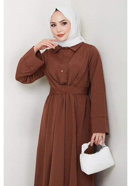 Renda Belden Bağlamalı Elbise 1467 - Acı Kahve fiyatları