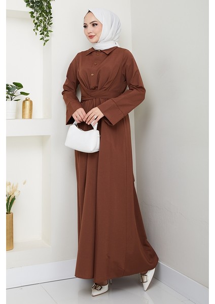 Renda Belden Bağlamalı Elbise 1467 - Acı Kahve modelleri