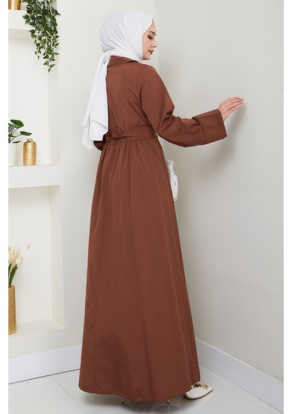 Renda Belden Bağlamalı Elbise 1467 - Acı Kahve indirimleri