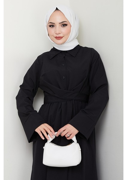 Renda Belden Bağlamalı Elbise 1467 - Siyah