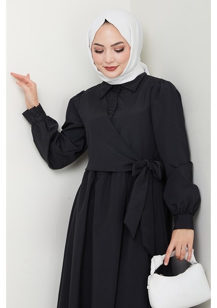 Reyel Çapraz Bağlamalı Elbise 1464 - Siyah fiyatları