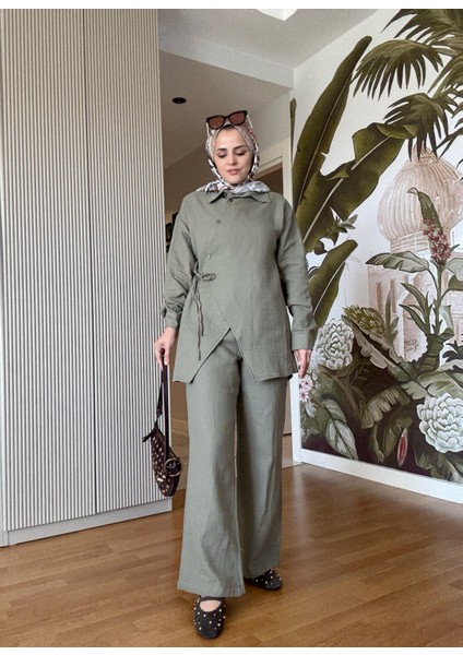 Kimona Müslin Pamuklu Gömlek Takım Yeşil