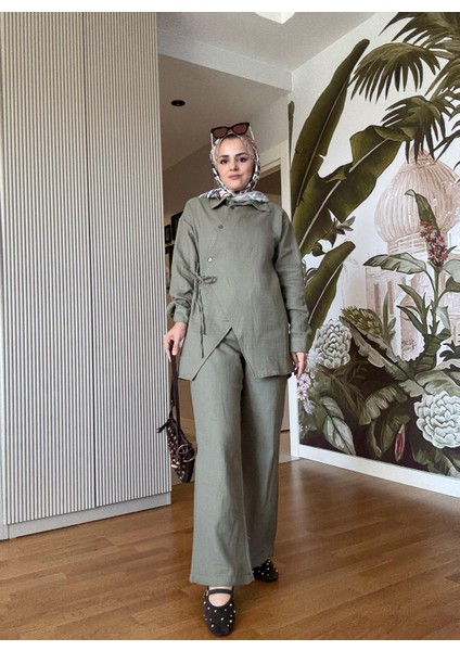 Kimona Müslin Pamuklu Gömlek Takım Yeşil