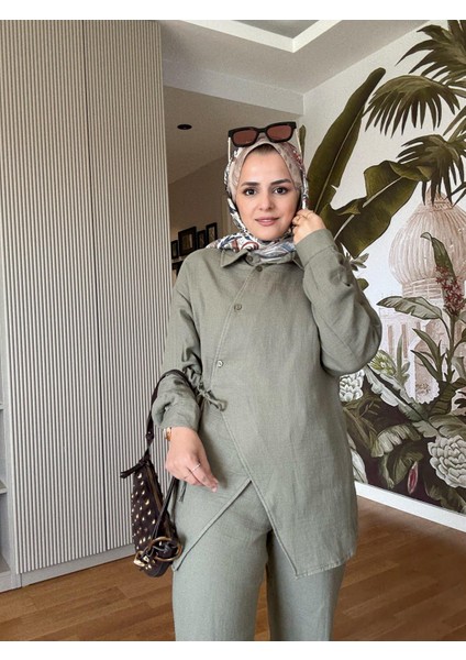 Kimona Müslin Pamuklu Gömlek Takım Yeşil