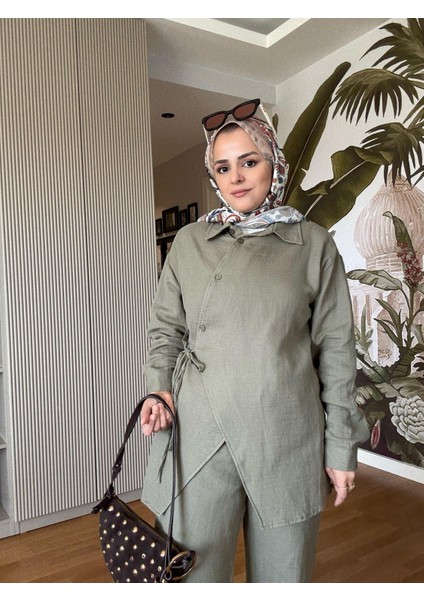Kimona Müslin Pamuklu Gömlek Takım Yeşil