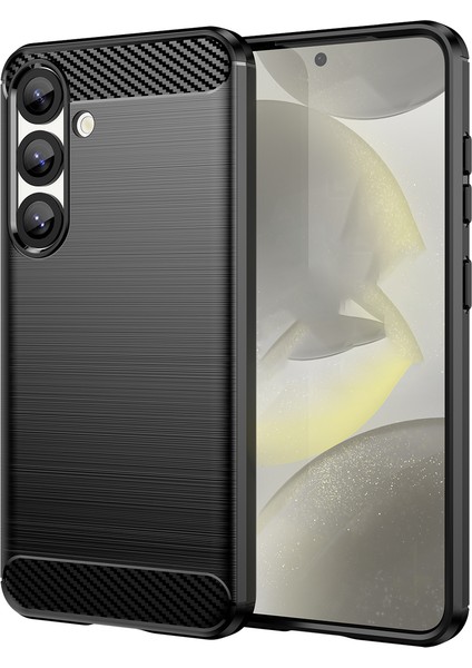 Samsung Galaxy S25 ile Uyumlu Brushed Carbon Fiber Silikon Kılıf - Siyah AL3332
