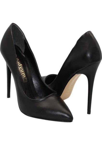 Siyah Cilt Topuklu 10 cm Kadın Stiletto Ayakkabı