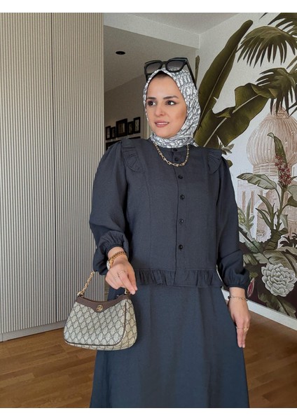 Pamuklu Fırfır Detaylı Yazlık Etekli Takım – Siyah modelleri