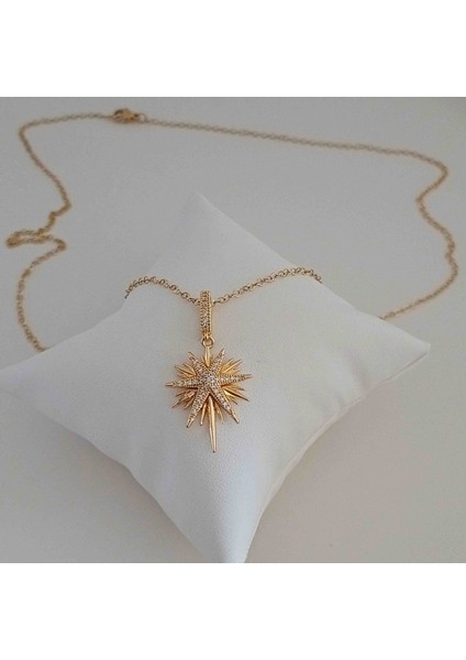 Gold Pirinç Zirkon Taşlı Sirius Yıldız Kolye