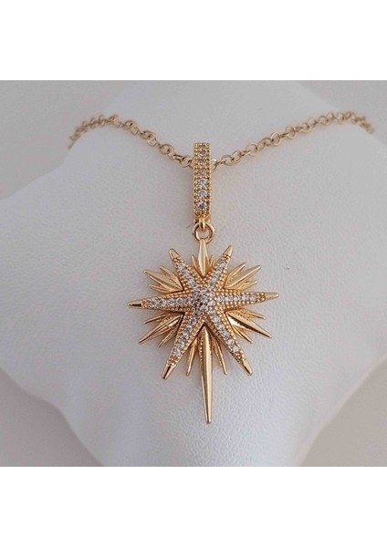 Gold Pirinç Zirkon Taşlı Sirius Yıldız Kolye modelleri