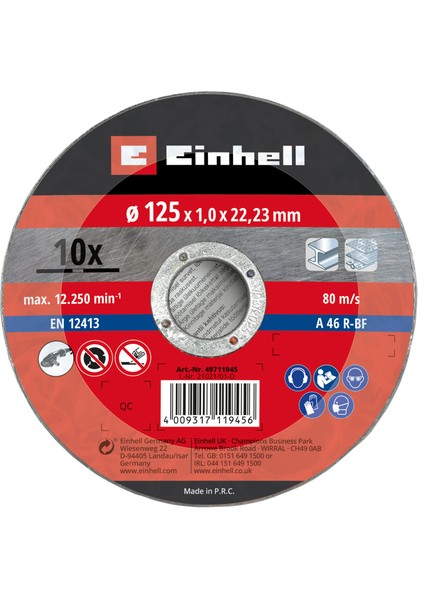 Metal Kesici Disk 125 x 1 x 22,23 mm 10 Adet - 49711945