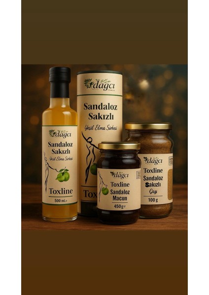 Toxline Sandaloz Sakızlı Doğal Detoks Seti – Yeşil Elma Sirkesi 500 ml,macun 450 gr, Bitki Çayı 100 gr