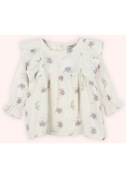 Kız Çocuk Çiçek Desenli Ekru Takım modelleri