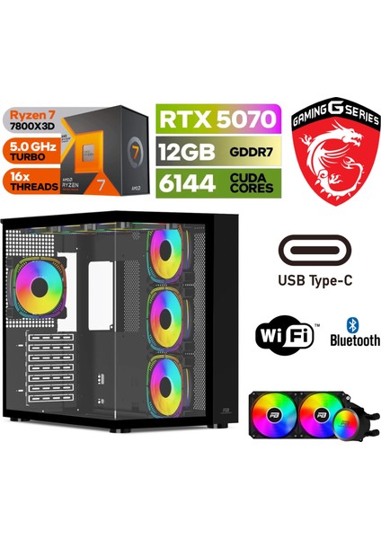 Gaming Pc Ddr5 – Rtx 5070 12 GB – Ryzen 7 7800X3D – 32GB – 64GB Ddr5 Ram – 1 Tb M.2 SSD – Windows 11 Pro – Sıvı Sogutmalı