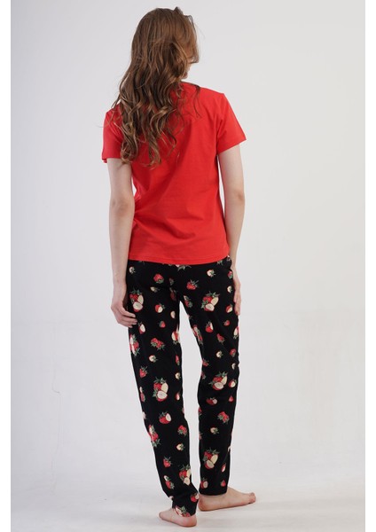 Kadın Büyük Beden Kısa Kol Kırmızı Pijama Takımı C6T9N0O904