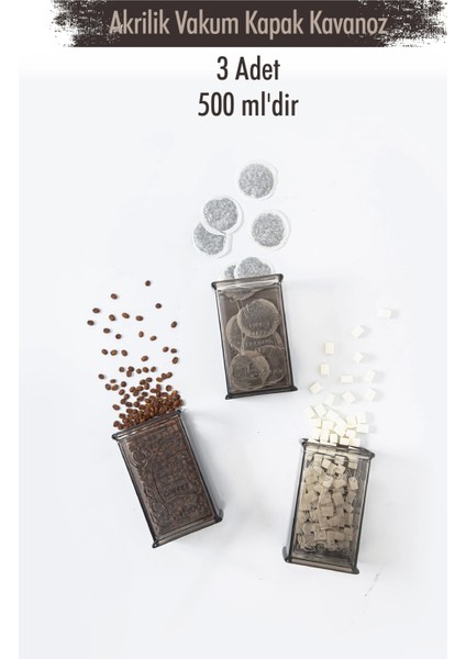 Akrilik Füme Şeker Kahve Çay Kavanozu 500 Ml (Vakum Kapak )