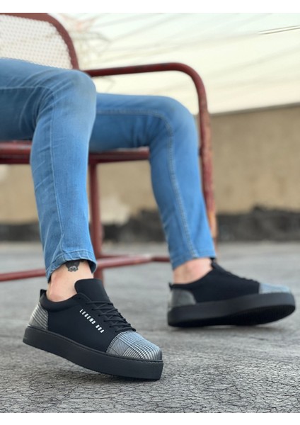 ET0104 Bağcıklı Siyah Ekose Süet Siyah Taban Spor Klasik Erkek Ayakkabı