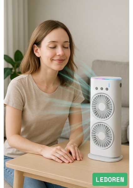 Spreyli Fan Çift Uçlu Sprey Su Buharlı Vantilatör Nemlendirici Fan ile LED Işık Hava Soğutucu fiyatları