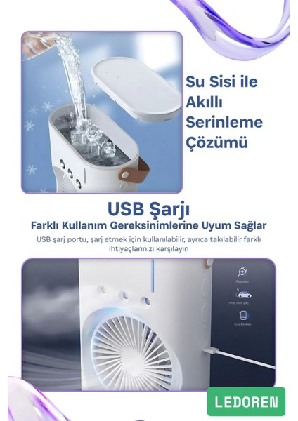 Spreyli Fan Çift Uçlu Sprey Su Buharlı Vantilatör Nemlendirici Fan ile LED Işık Hava Soğutucu fırsatları