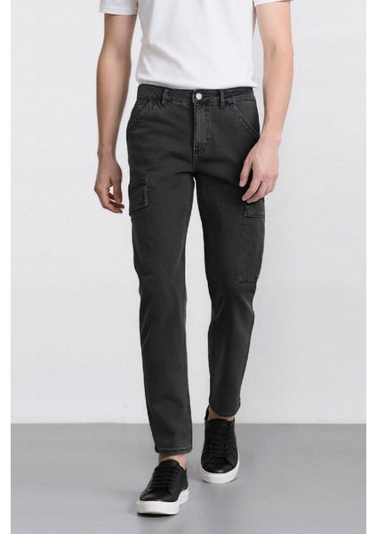 %100 Pamuk Relax Fit Rahat Kesim Düz Paça Kargo Cepli Jean Pantolon F2372AX25SP