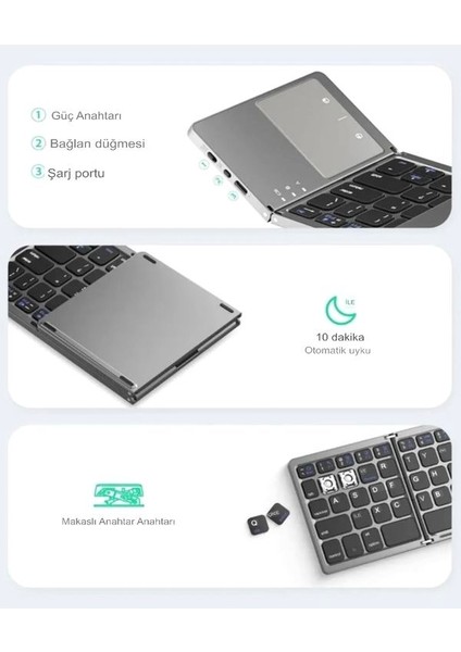 şarjlı Touchpad Kablosuz Bluetooth Titanyum Katlanabilir Dokunmatik Klavye Tablet - Telefon