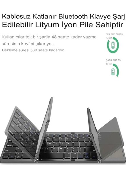 şarjlı Touchpad Kablosuz Bluetooth Titanyum Katlanabilir Dokunmatik Klavye Tablet - Telefon