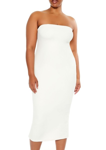 Plus Size Straplez Yaka Midi Elbise